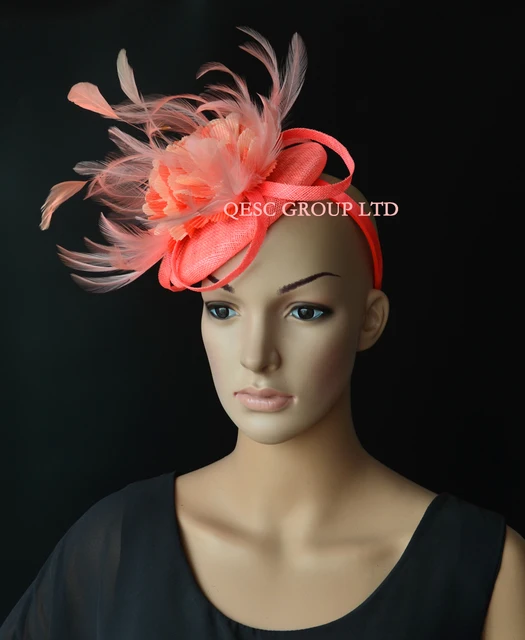 Aliexpress C Pink Orange Sinamay Fascinator Hat With C Pink Orange Sinamay Fascinator Hat With Handmade Flowers Feathers For Melbourne Cup Ascot Races Wedding