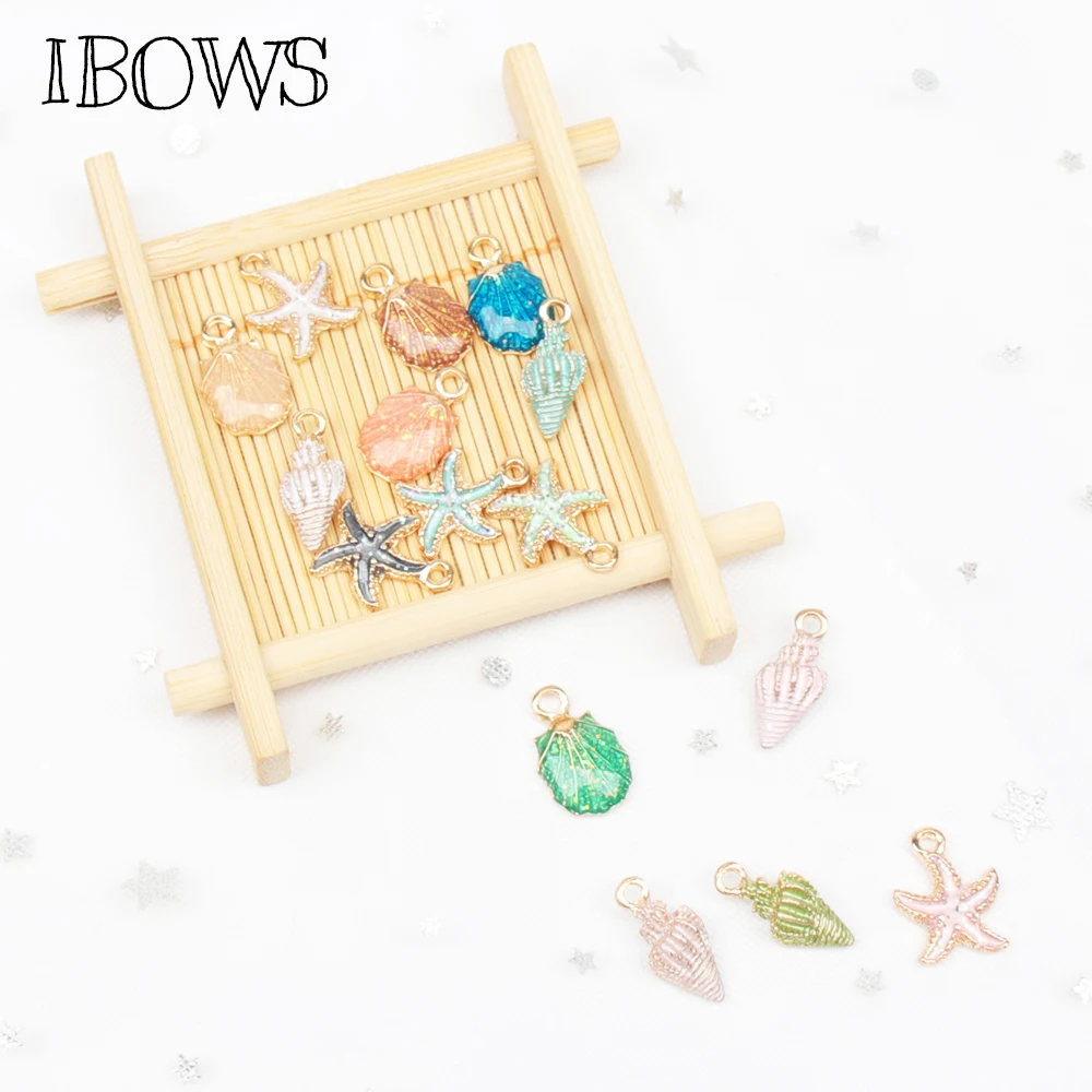

IBOWS 15pcs/set Starfish Jewelry Pendant Conch Shell Fittings for DIY Bracelet Necklace Earring Jewelry Accessory DIY Crafts