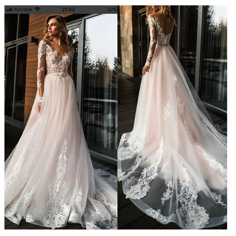 Elegant Lace Wedding Dress Vestidos de novia 2020 Simple A Line Bridal Dress V-Neck Sexy Romantic Floor Length Wedding Gowns