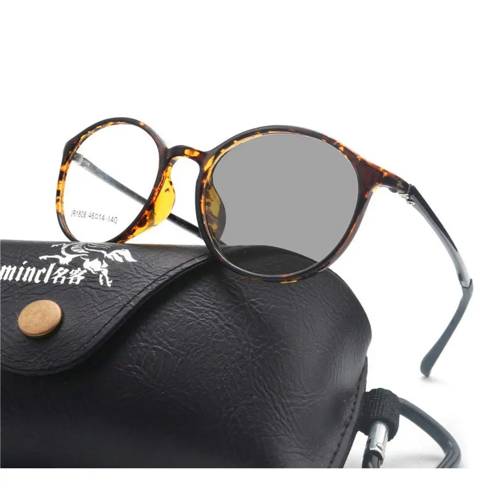 

MINCL/Fashion Full Frame Photochromic round Reading Glasses Designer Sun photochromatic Reading Glasses with box FML