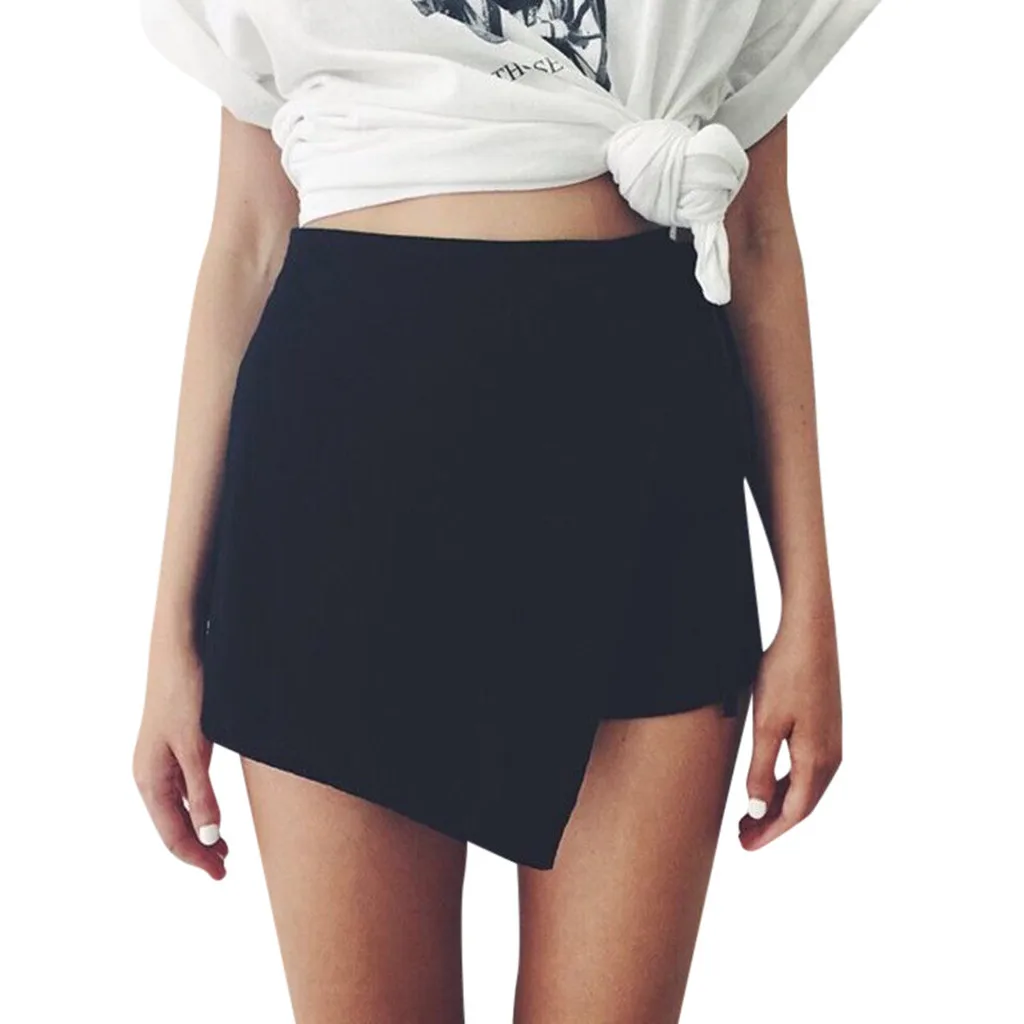 Летние женские шорты юбка высокая талия Повседневный стиль нерегулярные отбортовки Обёрточная бумага кюлоты faldas mujer moda El verano# N45