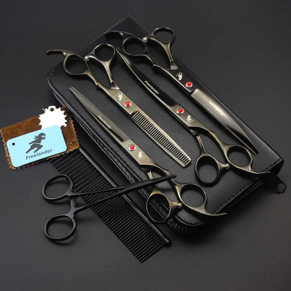 

Freelander Professional Pet Grooming Scissors Set 7 Inch,Japan 440C Dog Shears,Hair Cutting +Curved+ Thinning Scissors,Forbici