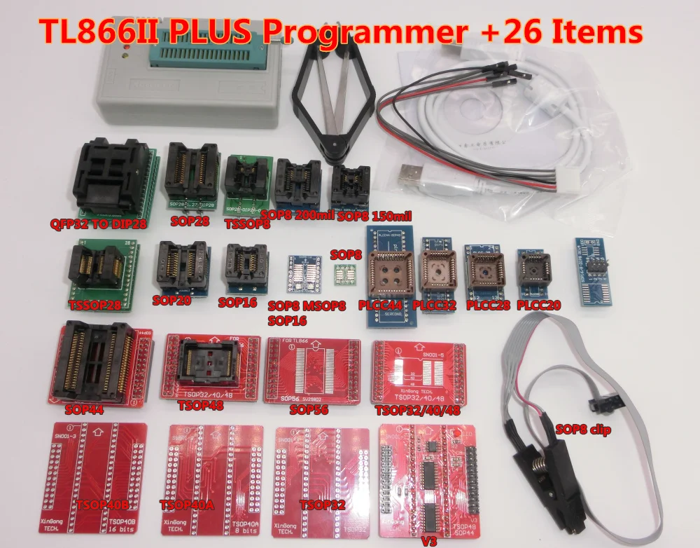 100% Оригинальный программатор TL866II PLUS + 24 адаптера IC зажим высокоскоростной AVR MCU