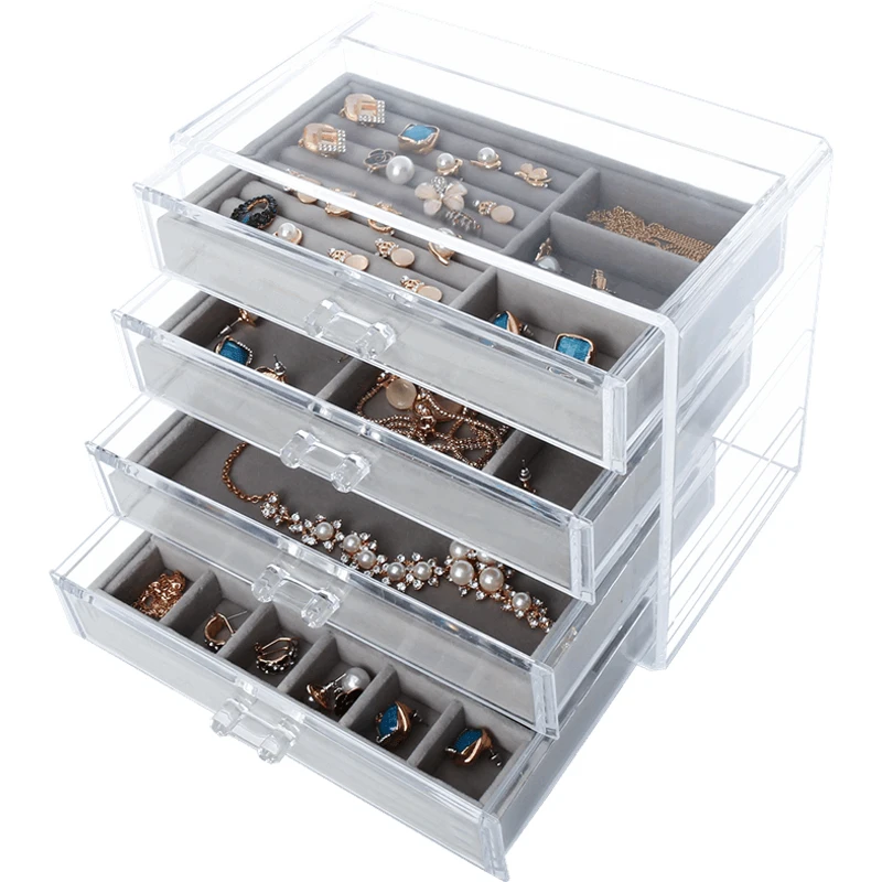 

Four-Layer Transparent Acrylic Jewelry Box Multi-Layer Drawer Ear Nail Earring Necklace Jewelry Receiving Box bead storage