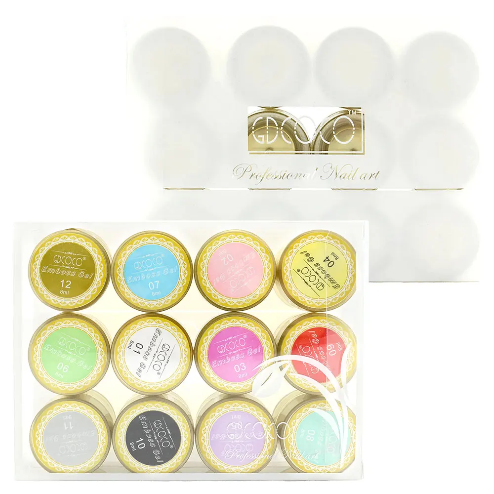 #40269 CANNI factory supply GDCOCO 3d nail art paint design 12 colors 8ml 3D nail paint sculpture emboss modeling caring uv gels