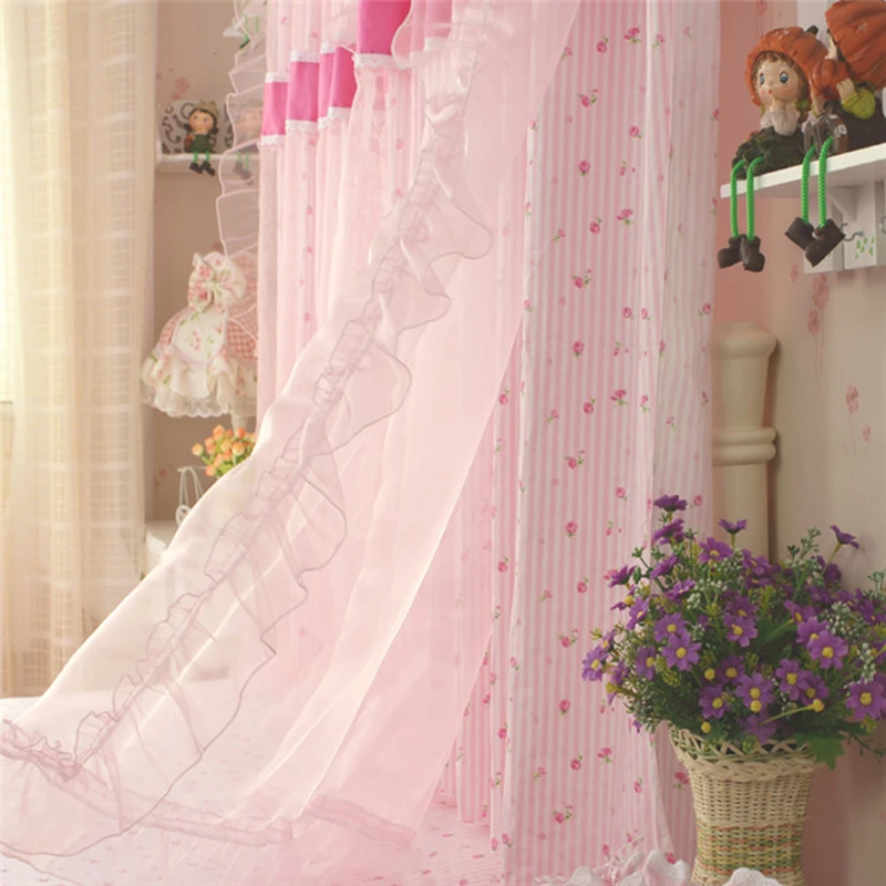 2 шт./лот, штора принцессы для спальни, деревенская, Добби, 2 слоя, занавески с окном, пряжа для свадебного украшения, милые шторы