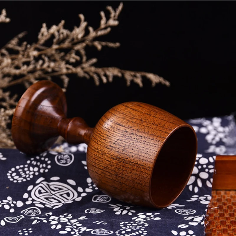 Natural Solid Wood Cup Classic Wooden Wine Cup Vintage Goblet Chalice Wood Drinking Dining Cup Drinkware Gift (7)