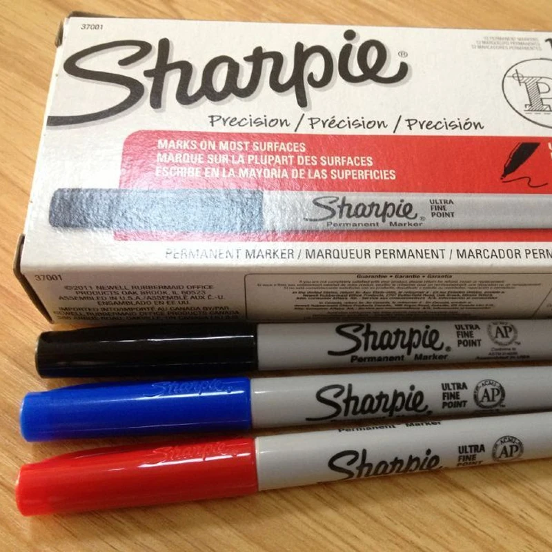 12 шт., Перманентный маркер American Sharpie 37002, ультратонкие масляные водостойкие чернила, черные, синие, белые краски, маркер, ручка для очистки