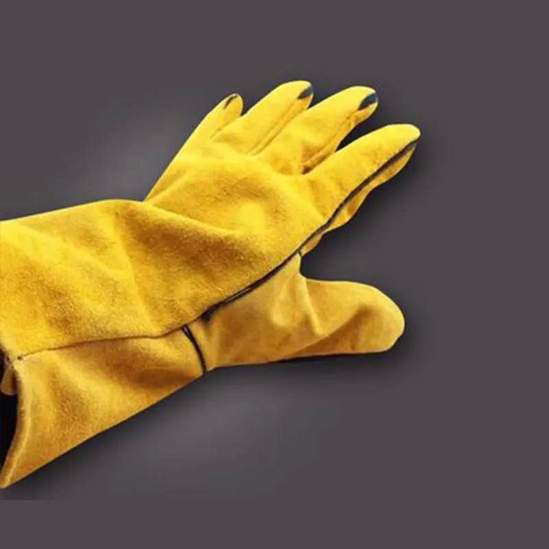 

1Pair Work Safety Protective Gloves Anti-Cut Cowhide Welding Gloves Fire High Temperature Kitchen Wear-Resistant Microwave Oven