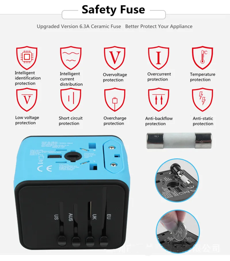 Дорожный адаптер Международный Универсальный адаптер для путешествий type-C с 3 умными USB по всему миру электрическая розетка US UK EU AU Internatio