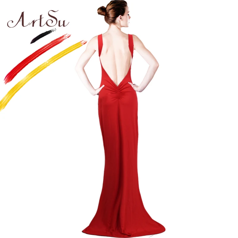 ArtSu Summer Style Women Long Dress Backless Dress
