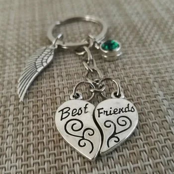 

Alloy Jewelry Keyring BBF Gift Keychain Break Heart Keyfob Birthstone Keydangle Best Friend Angel Wing keysholder