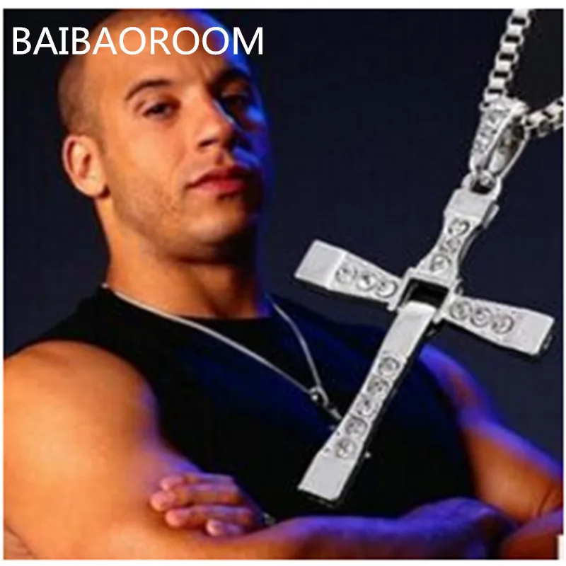 

The Fast and Furious Crystal Cross Men Necklaces & Pendants Silver Color Maxi Steampunk collares Vintage Statement Necklace