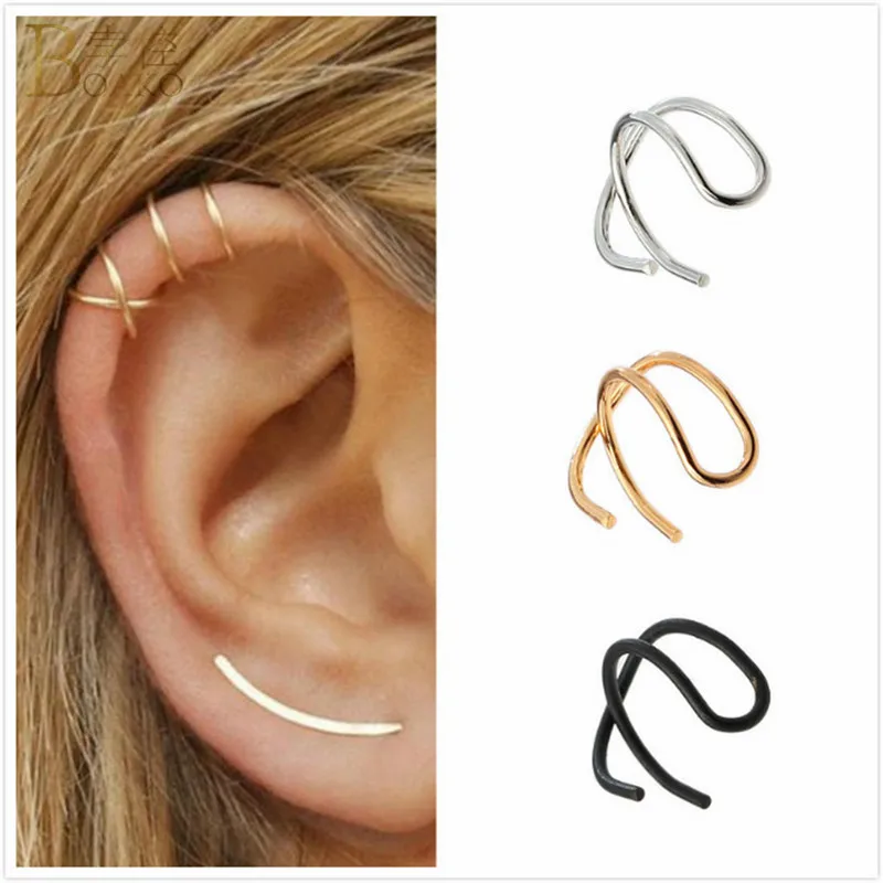 

BOAKO U Shape Clip On Earrings Gold Silver Ear Cuff Tragus Cartilage Non Piercing Closure Rings Women Earrings Without Piercing