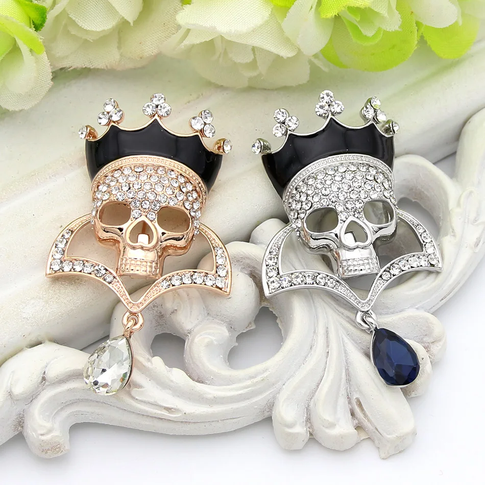 Fashion Punk Skull Brooch Pin Jewelry Women Rhinestone Gold Color - Նորաձև զարդեր - Լուսանկար 4