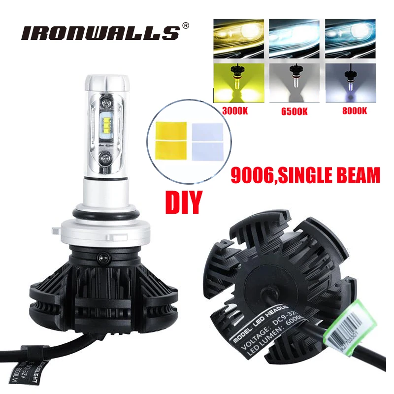 

Ironwalls Led 9006 HB4 Headlight Bulb 50W 6000Lm Single Beam Cree Csp Chips Fog Headlamp Kit DC 12V 24V 3000K 6500K 8000K DIY