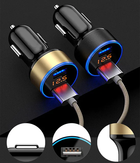 3.1 a podwójny USB ładowarka samochodowa 2 port wyświetlacz LCD 12-24V gniazdo papierosów zapalniczka szybka ładowarka samochodowa zasilacz samochodowy Stylizacja -