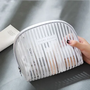 

QEHIIE brand ladies PVC cosmetic bag fashion stripes makeup bag women beautician travel essential organizers free shipping