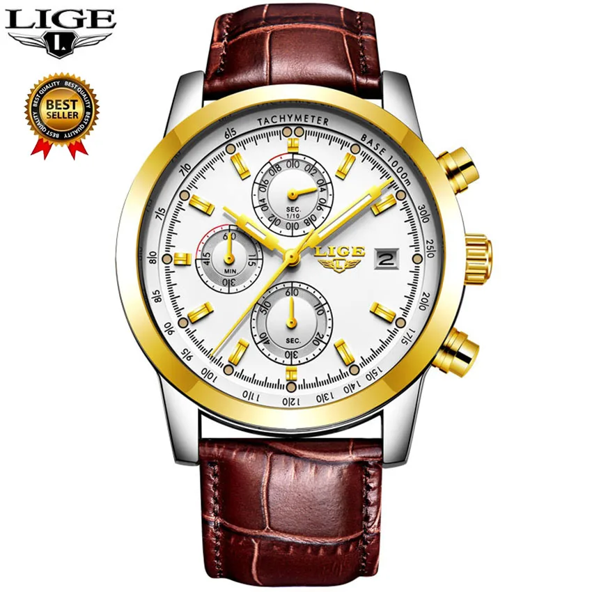 

LIGE Mens Watches Top Brand Luxury Business Quartz Watch Men Fashion Leather Waterproof Sports Watches Relogio Masculino 9859