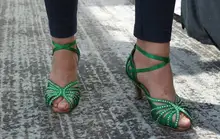 New Green Satin Crystal Rhinestone Weddidng Salsa Tango Ballroom Dance Shoes Latin Dance Shoes Dancing Shoes ALL Size