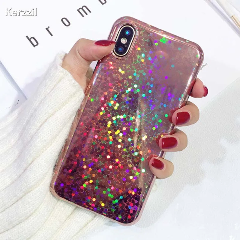 Роскошный чехол для телефона Kerzzil с радужными блестками iPhone X блестящие розовые