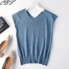 CBF лето дамы вязание шелк смешанный жилет v-образный вырез хорошая воздухопроницаемость Приятно Прохладный Высокое качество вязаный жилет