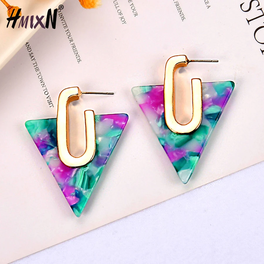 

2019 Simple Geometric Acetate Stud Earrings for Girls Women Bohemia Colorful Triangle Acetic Acid Earrings Jewelry Girl gift