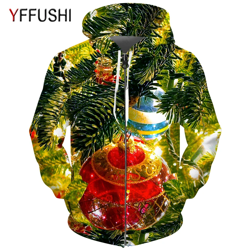 YFFUSHI мужской 3D толстовки мужские Костюмы елки молнию с капюшоном Кофты и пиджаки