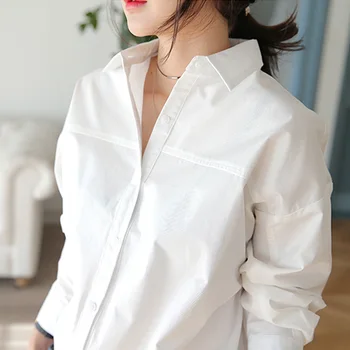 BGTEEVER 2019 Spring Women's Shirt Feminine Blouse Top Long Sleeve Casual White and Blue Loose Blouses OL Style Women Shirts 1