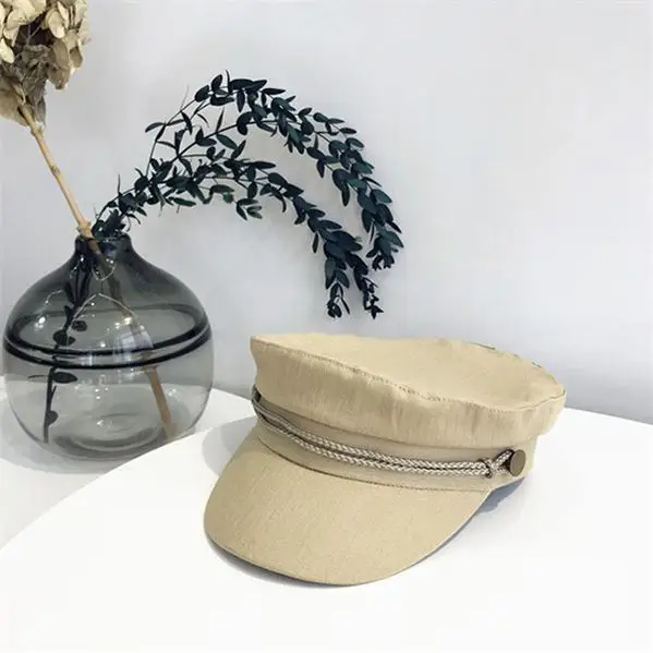 [FEILEDIS] женские военные шапки, матросские кепки, плоская кость, Casquette Militaire, модные украшения, капитан, хлопковые кепки в военном морском стиле, LR-03 - Цвет: Khaki