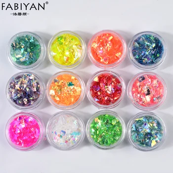 

12 Color/Set Nail Art Decoration Ornament Irregular Shell Glitter Powder Cellophane Paper Sequin Manicure Sticker Design DIY Tip