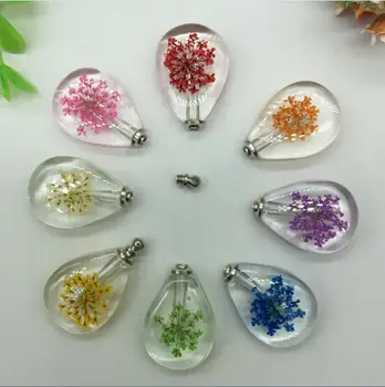 

200pcs 20*28mm Real dried flower pendant Creative fashion charms perfume oil bottle pendant name on rice jewelry findings supply