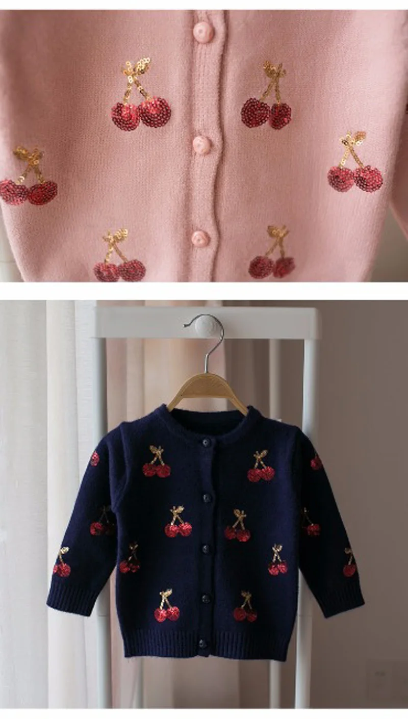 Milancel/вязаные свитера с вишнями для маленьких девочек, детский весенний свитер, Детский кардиган, верхняя одежда с блестками для девочек