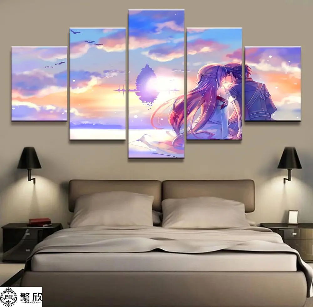 

5 Panel Sword Art Online Animation Canvas Printed Painting For Living Room Wall Art Home Decor HD Picture Artworks Modern Poster