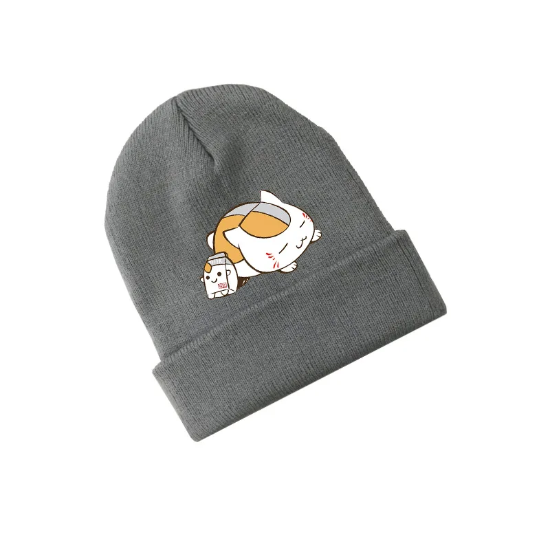 Шапки Natsume Yuujinchou Cat Skullies вязаные шапки зимние модные теплые мужские женские шапки подарок для мальчиков девочек эластичные черные, белые, серые - Цвет: Style 2