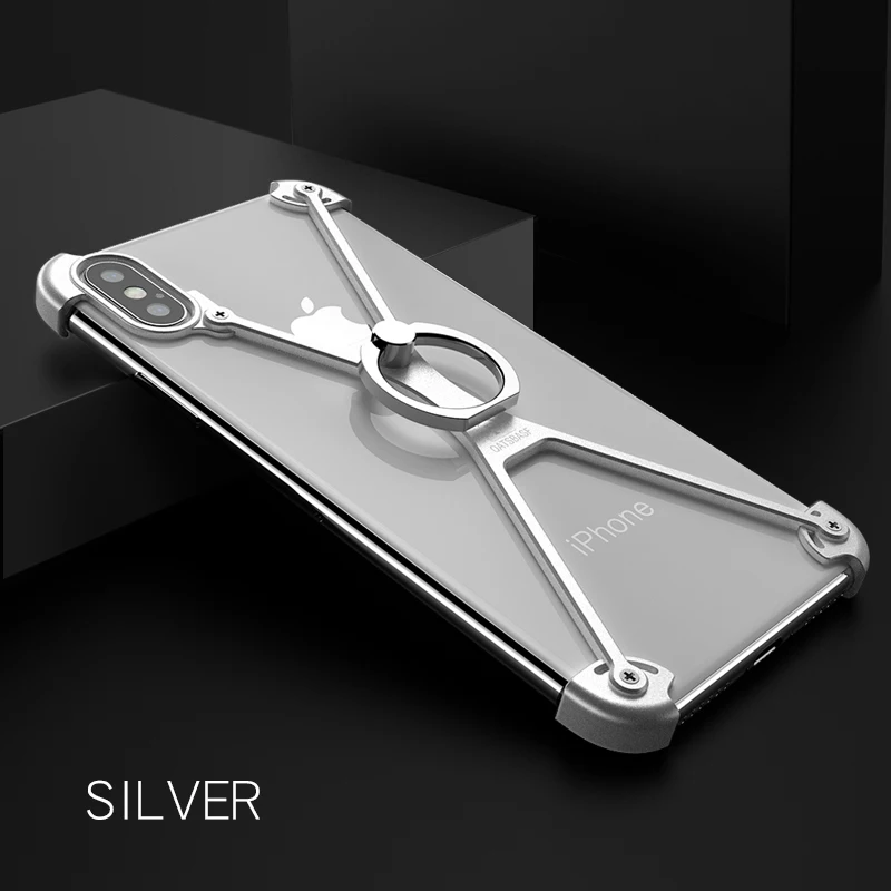 Чехол X формы с кольцом-держателем для iPhone XS max чехол для iPhone XS чехол металлический бампер для iPhone X с подарочной стеклянной пленкой - Цвет: Silver