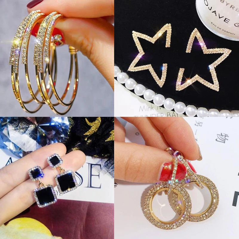Модные золотые серьги в Корейском стиле, простые серьги с кристаллами для женщин, украшения для свадьбы, свадебные серьги для помолвки, женские подарки