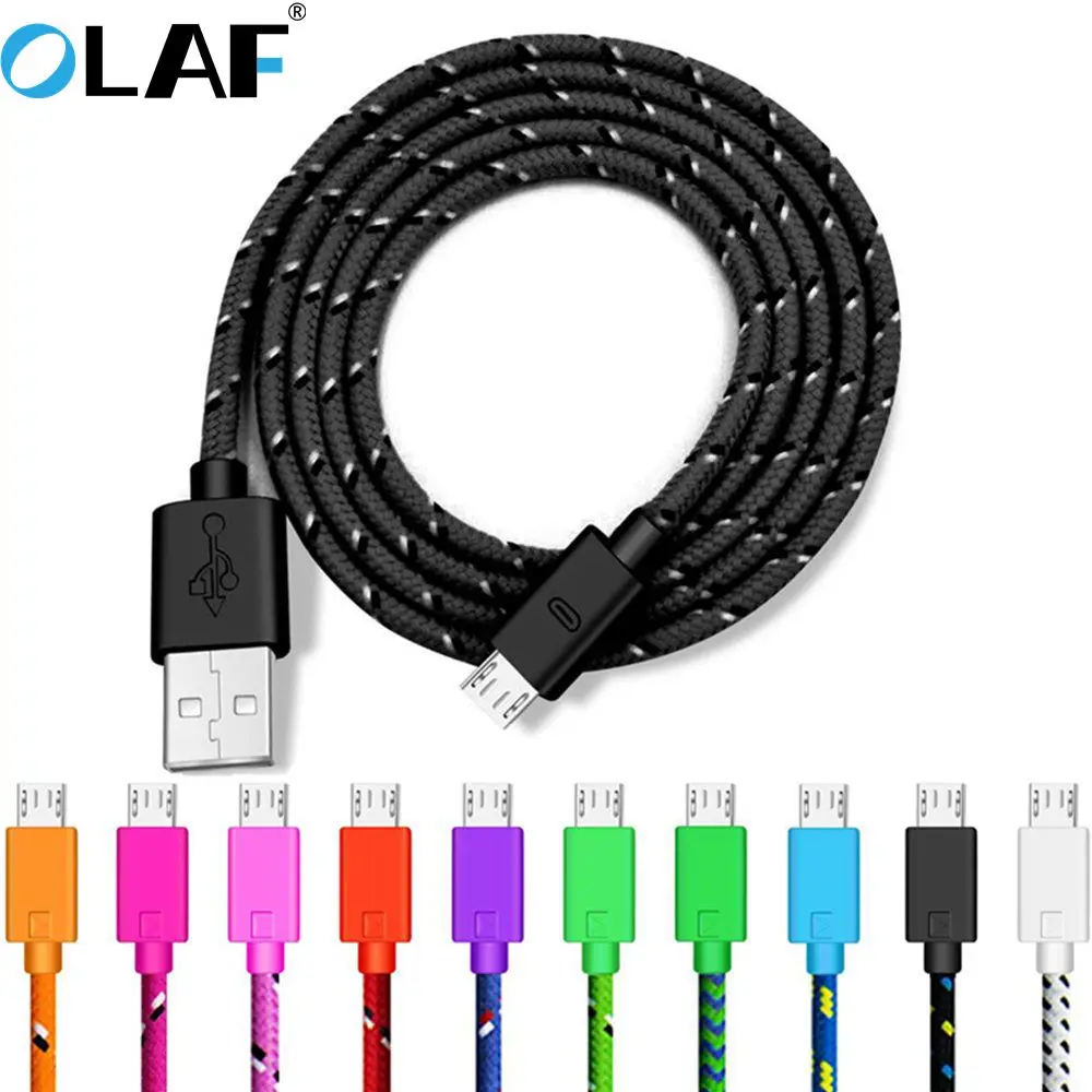 أولاف المصغّر USB كابل 1 m 2 m 3 m النايلون مضفر سريع كابل شحن سامسونج هواوي Xiaomi شاحن هاتف محمول يعمل بنظام تشغيل أندرويد USB كابل الشاحن