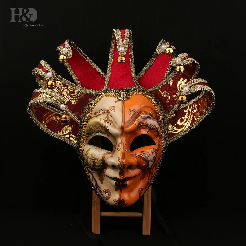 H& D Volto Смола Музыка Венецианский Шут маска полное лицо Маскарад колокольчик Джокер настенное художественное украшение Коллекция(фиолетовый