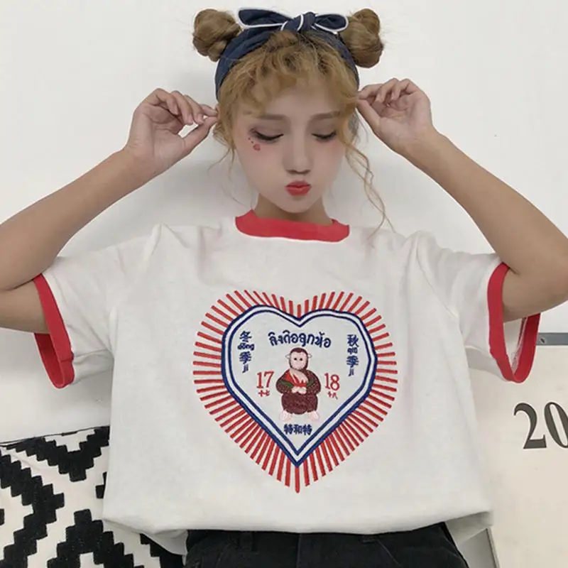 Коробова Harajuku вышивка футболка 2018 Лето Контрастность Цвет Футболка короткий