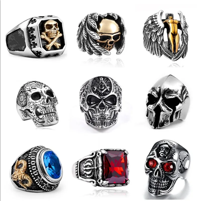 

Men Stainless Steel Ring Gothic Punk Ring Vintage High Quality Skull Rings For Men Steampunk Hip Hop Jewelry Accessories