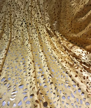 

Latest African laser cut Lace Fabrics Embroidered African Guipure French Lace Fabric With stones African party dress for gold