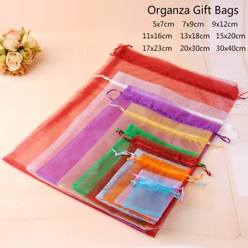 

10pcs/lot (9 Sizes) Organza Gift Bag Jewelry Packaging Bag Wedding Party Decoration Favors Drawable Gift Bag&Pouches Baby Shower