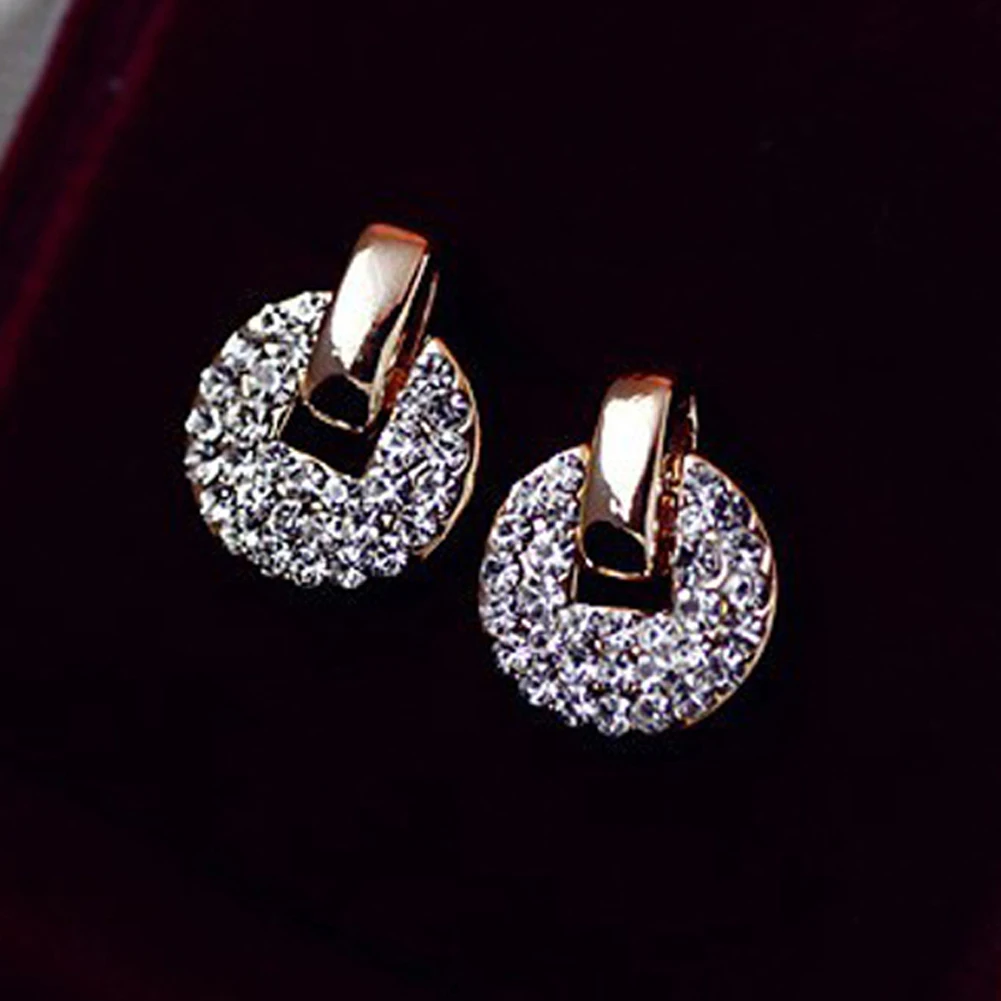 

1 Pair High Quality Shinning Jewelry Women's Elegant AlloyCoin Crystal Rhinestone Ear Studs Earrings