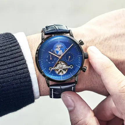 Брендовые мужские часы автоматические механические часы Tourbillon спортивные часы кожаные повседневные деловые часы в ретро-стиле Relojes Hombre - Цвет: 12