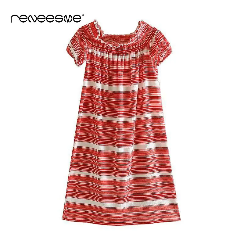 

2019 casual elastic slash neck women dress short sleeve off shoulder striped summer ladies dresses mid-calf chic female vestidos