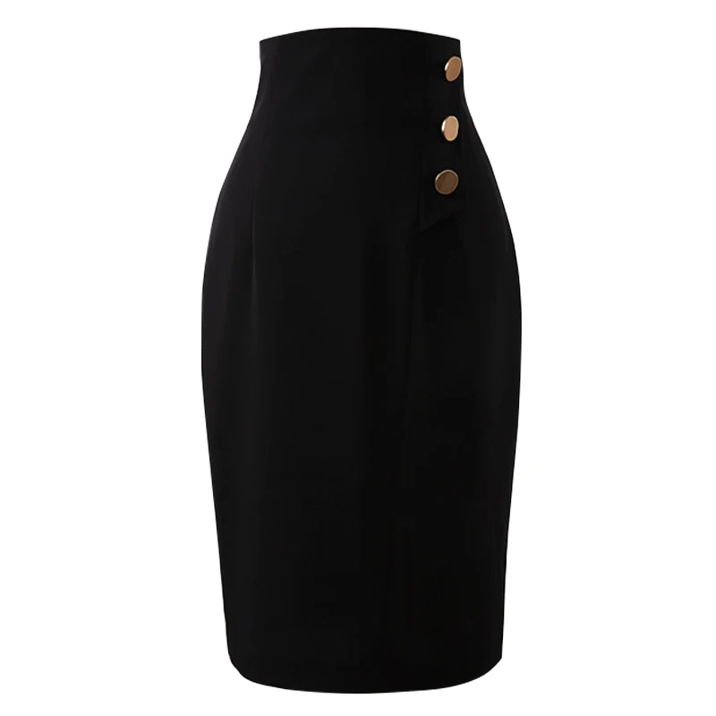 Knee Length Black Pencil Skirt Womens Bodycon High Waist Long Pencil