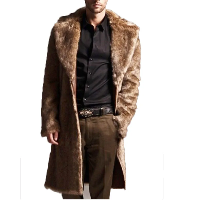 Мужские пальто из искусственного меха, длинный плащ, меховой воротник, замшевая куртка, мужские пальто, теплые зимние мужские куртки класса люкс