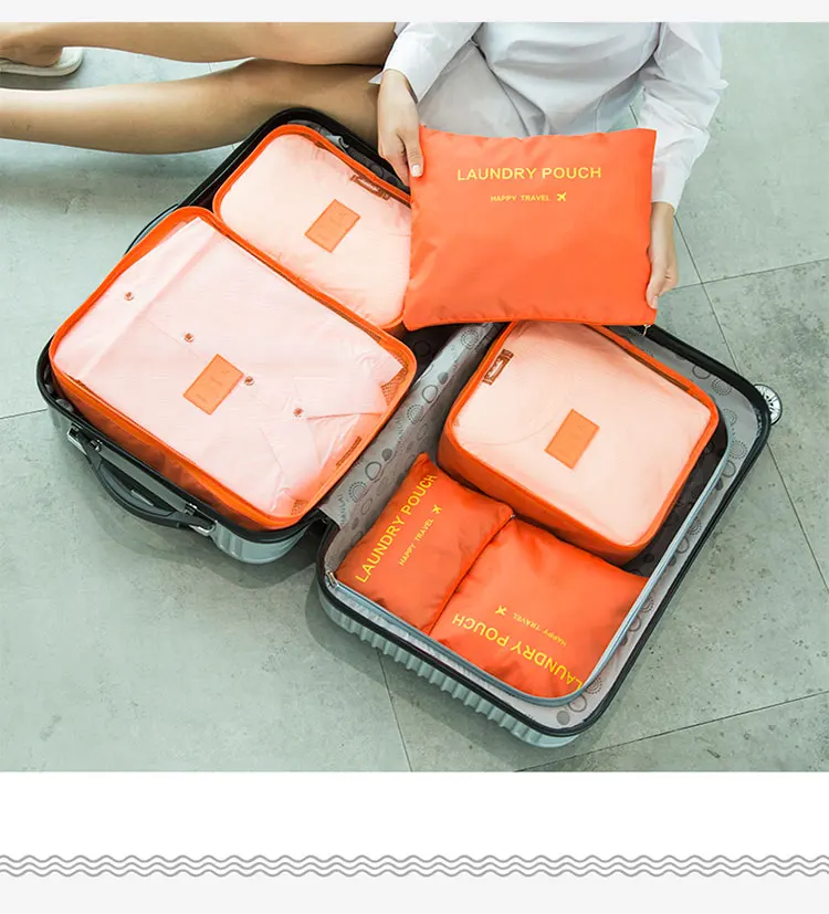 6 шт./компл. Для женщин организатор мешок упаковки куб высокое качество, двойная молния, Водонепроницаемый полиэстер Чемодан Дорожная сумка цена