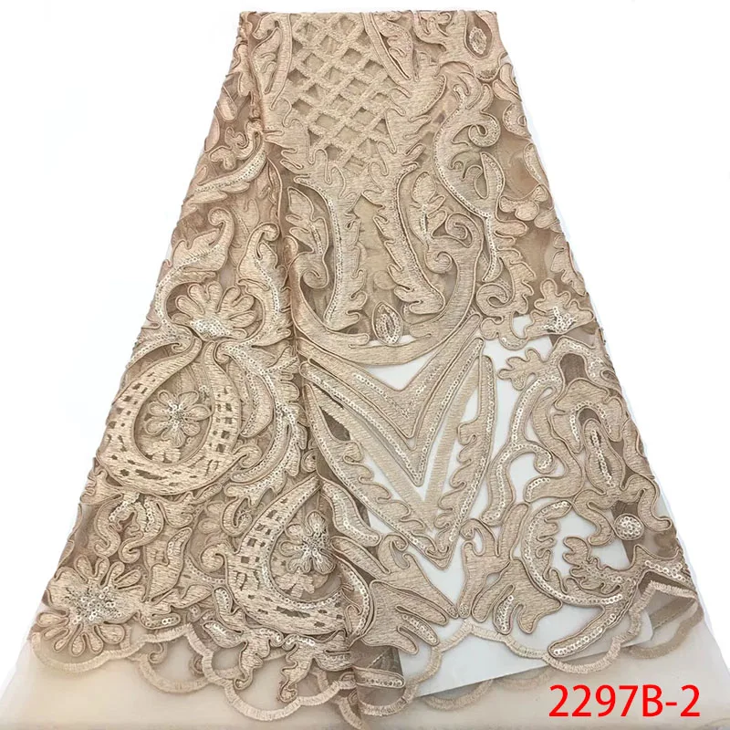 

Latest Gold Color French African Lace Fabric High Quality Sequins African Embroidered Tulle Fabric ForWedding Dress XZ2297B-1